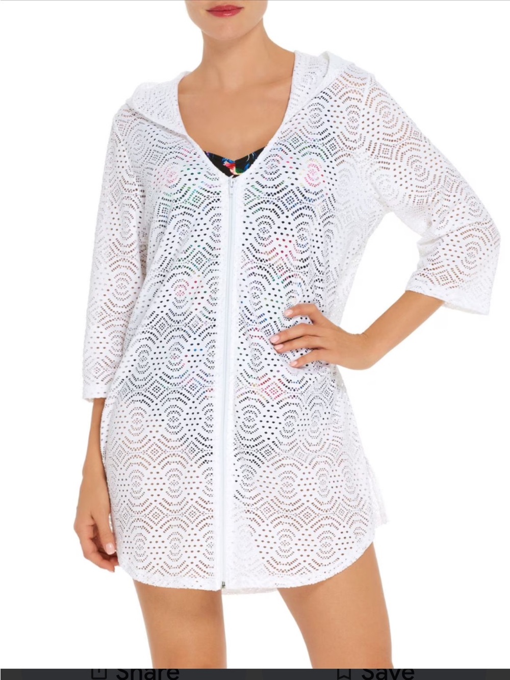 White Hooded Zip Swim Cover-Up plus size